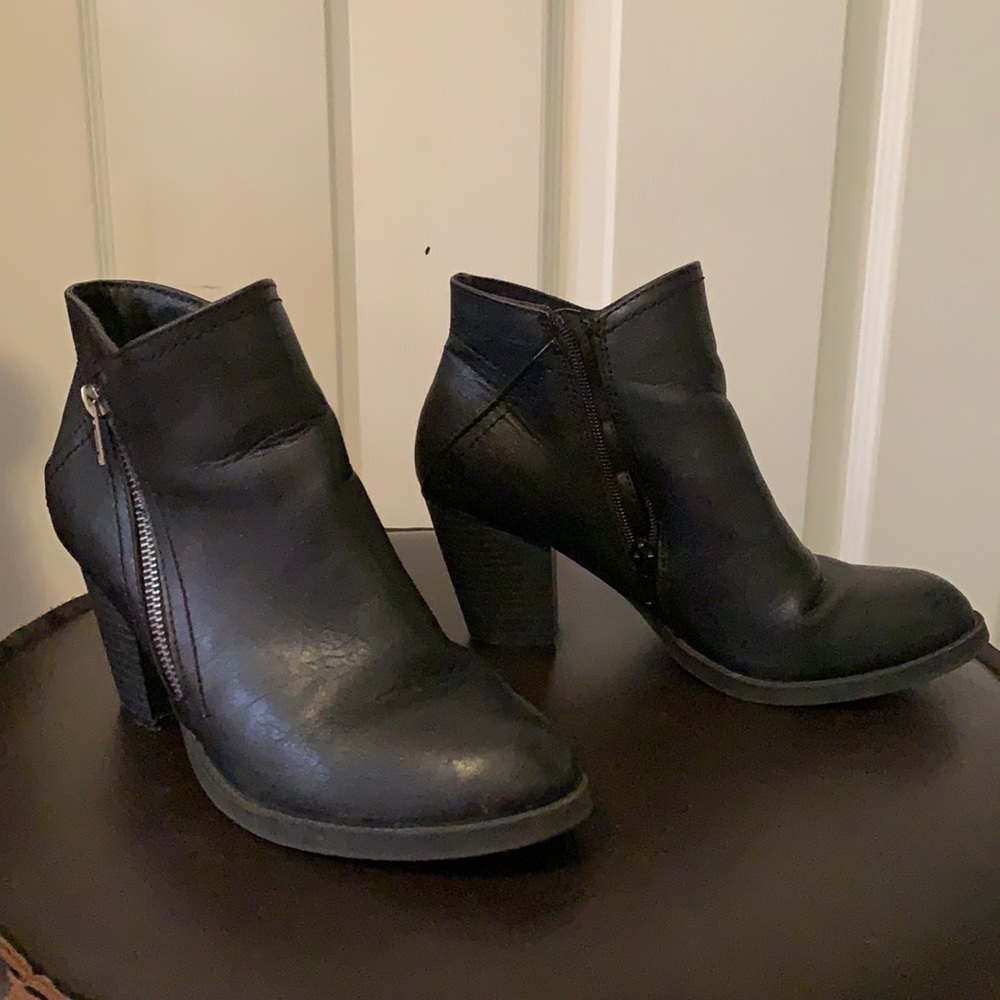 Black Leather Heeled Booties